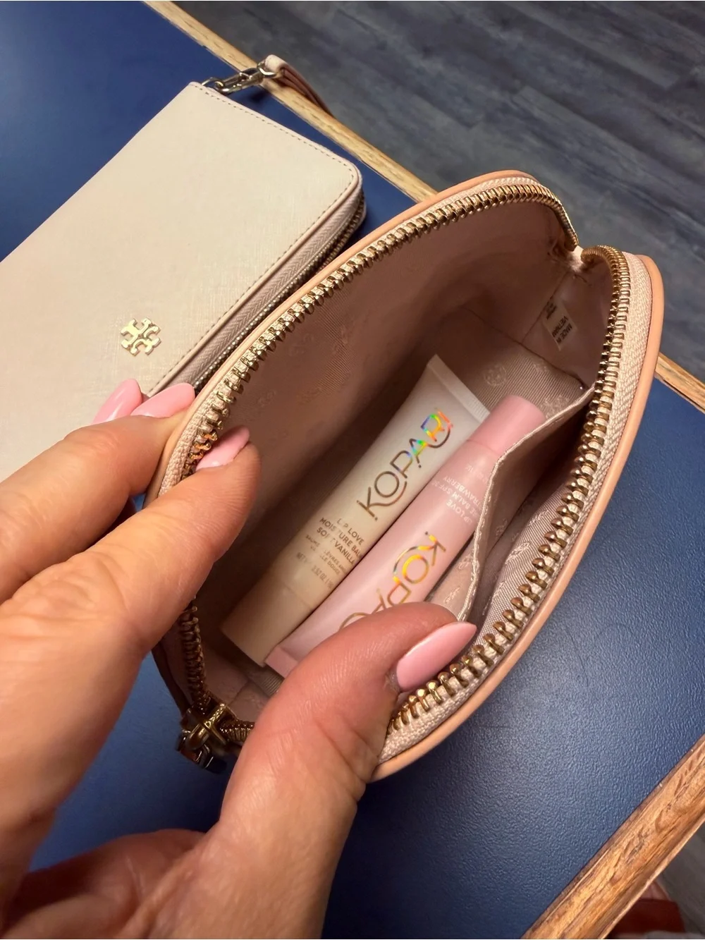 Tory Burch Powder Pink Saffiano Wristlet Wallet with Matching Pouch